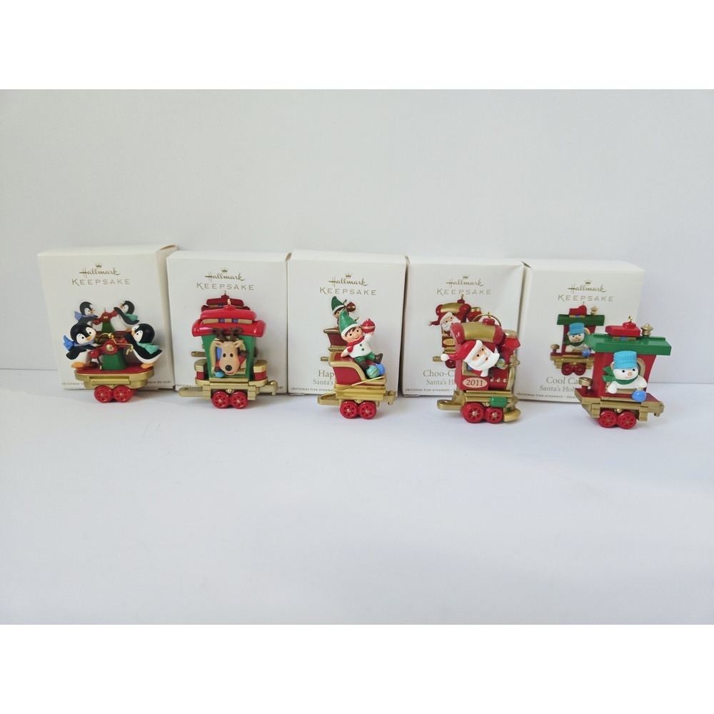 Hallmark Christmas ornament Santa's Holiday Train miniature set of 5